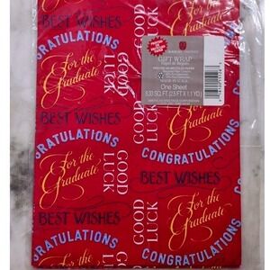 American Greetings Vintage Red Gift Wrap Graduation Congrats Best Wishes 1 Sheet